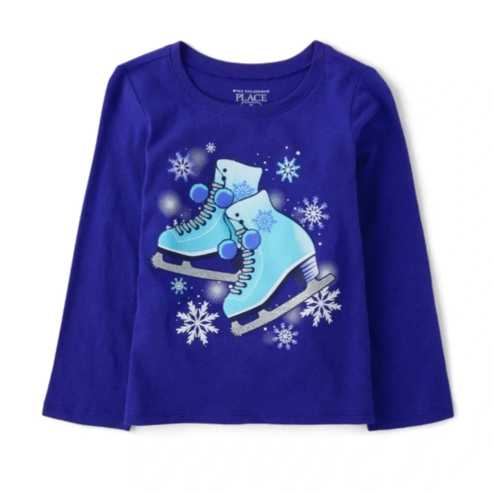 The Children’s Place - NEW -  Girls Ice Skates Graphic Tee - Electric Violet